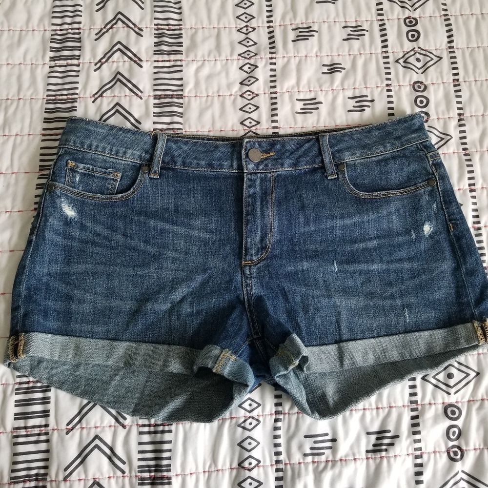 Paige Y2K Distressed Cuffed Denim Shorts 31